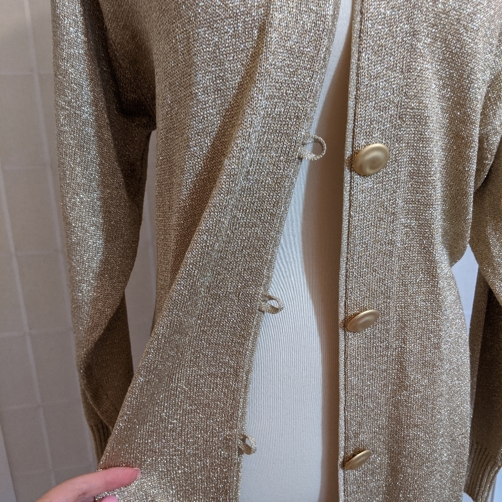 Vintage gold knit long cardigan sweater S - Picture 2 of 9
